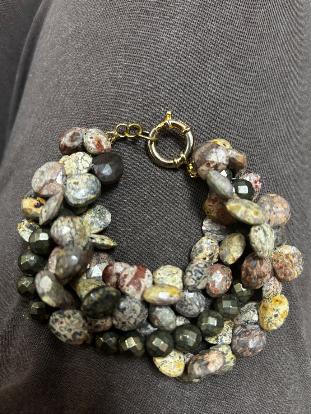 Multi-Color Natural Stone & Faceted Hematite Bracelet 925 Silver